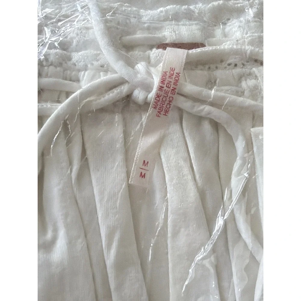 Free People Ivory Lace Trim Long Sleeve Crop Top Square Neck White Medium NEW